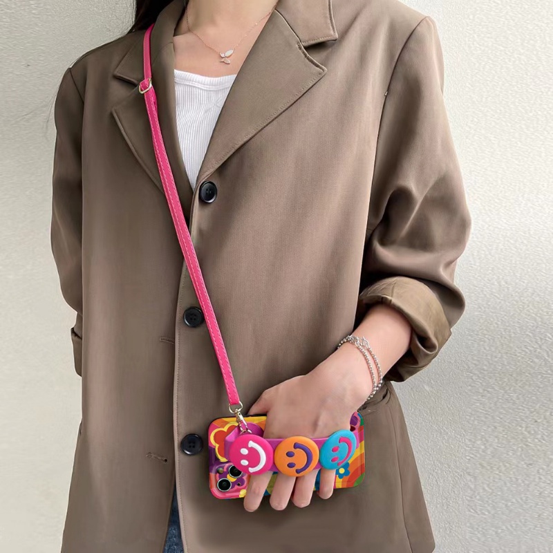 Ốp Điện Thoại In Hình Mặt Cười Có Dây Đeo Cho IPhone 14, 13, 12, 11 Xs, Xr X 8, 7puls, 11promax