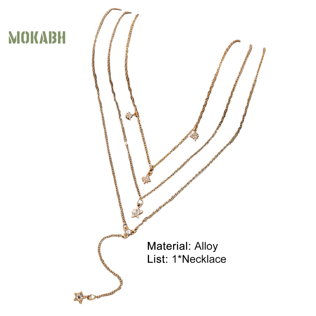 [Mok Abh] Vòng Cổ Choker Nhiều Lớp Họa Tiết Hình Ngôi Sao Năm Cánh Có Đính Đá Giả Kim Cương