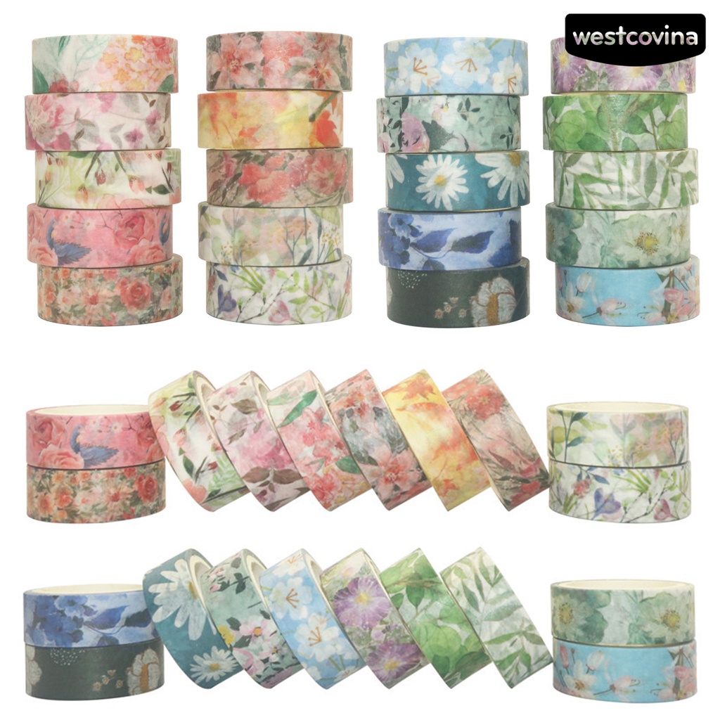[WSTN]✎Set 20 Cuộn Băng Dính Washi In Họa Tiết Hoa Có Thể Tháo Gỡ Trang Trí Sổ Tay