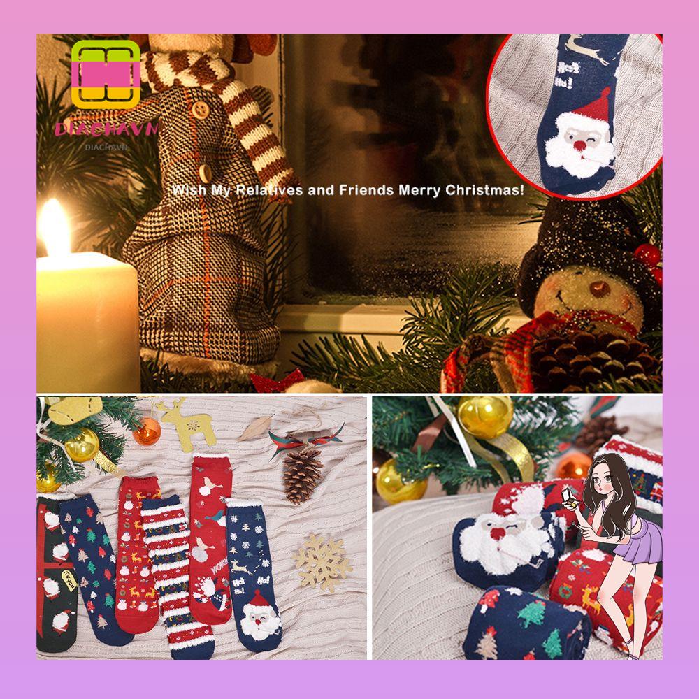 Vớ Thể Thao Chất Liệu Cotton Ấm Áp Họa Tiết Giáng Sinh Dễ Thương