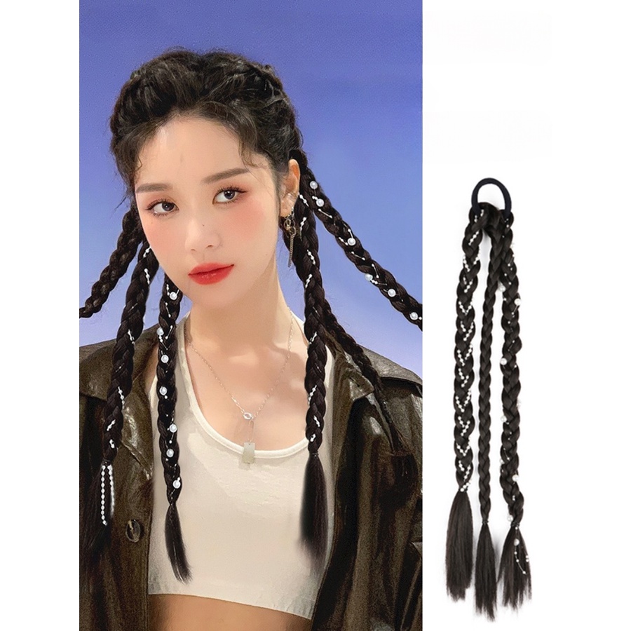 Dây Buộc Tóc Giả Thắt Bím Dài 44cm Đính Ngọc Trai Thời Trang Dành Cho Nữ