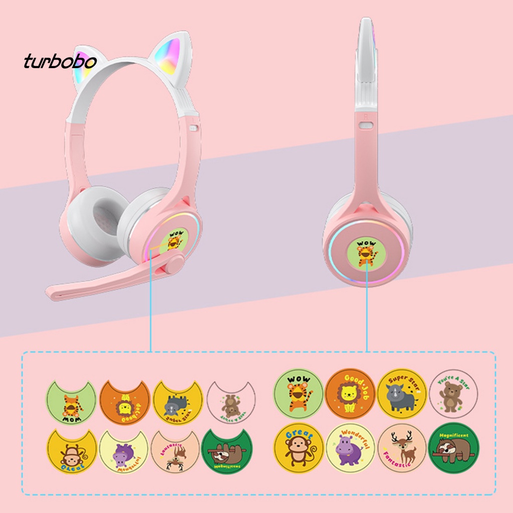 Tai Nghe Chụp Tai Bluetooth Không Dây Hỗ Trợ Thẻ TF RGB Flash Hình Tai Mèo Dễ Thương Cho Trẻ Em