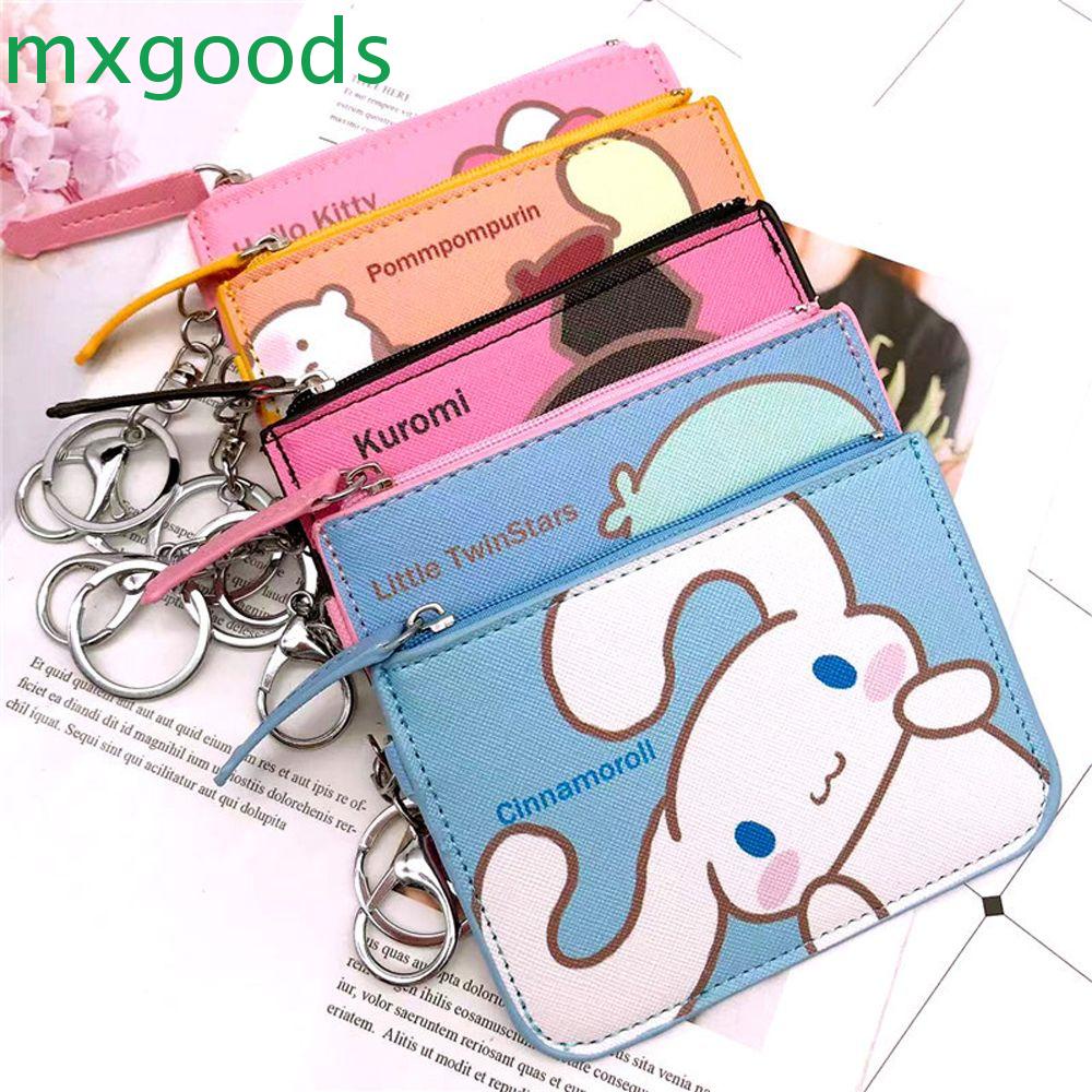 Ví Da PU Đựng Thẻ Đa Năng Có Móc Khóa In Hình Kuromi My Melody Cinnamoroll Dễ Thương Cho Nữ