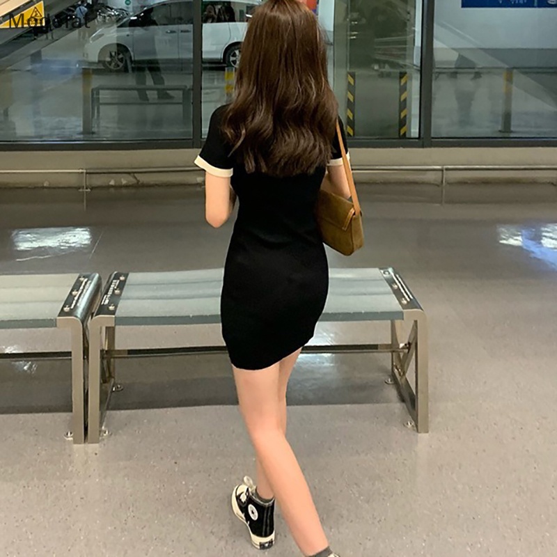 Mfc Đầm Mini Cổ Bẻ Phối Màu Tương Phản Thời Trang Mùa Hè