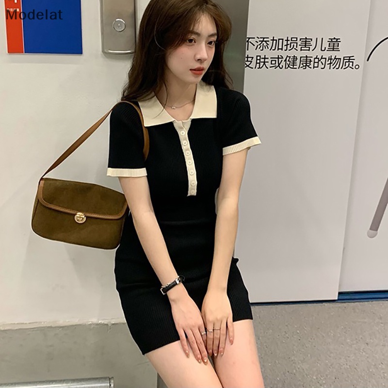 Mfc Đầm Mini Cổ Bẻ Phối Màu Tương Phản Thời Trang Mùa Hè