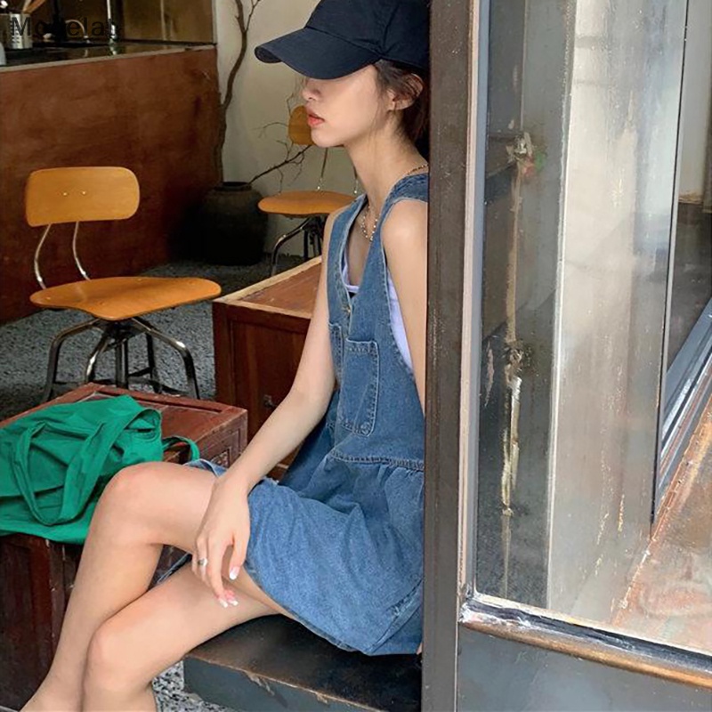 Đầm Denim Chữ A Không Tay Cổ Chữ V Thời Trang Mùa Hè Cho Nữ