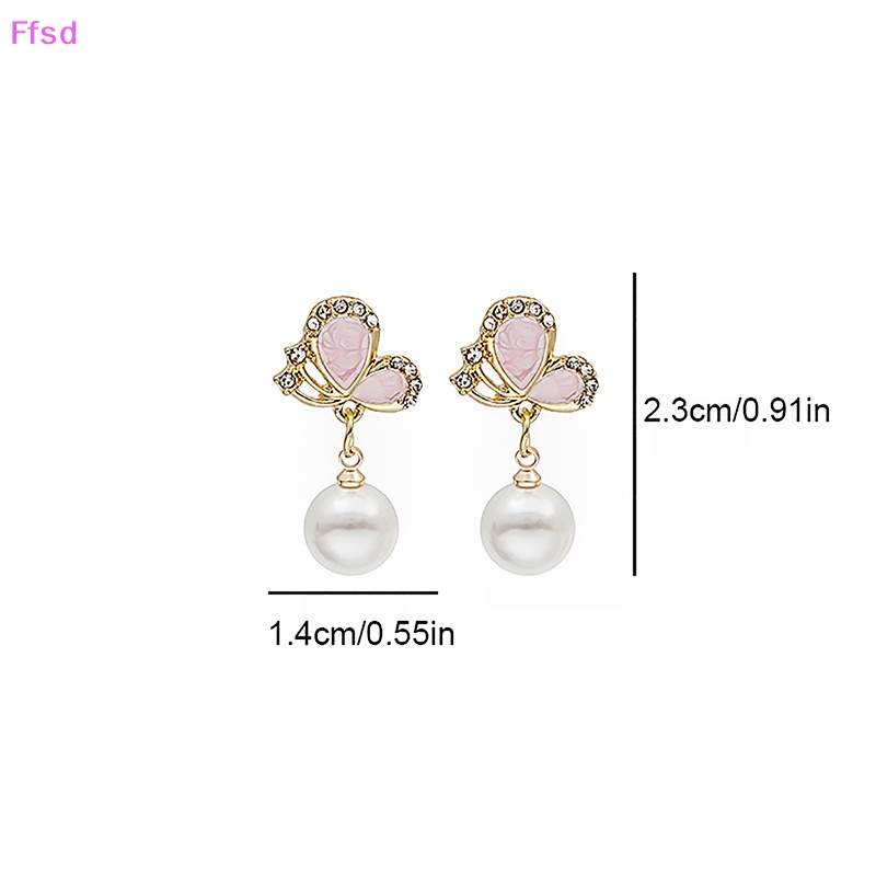 {Ffsd} Bông Tai Thời Trang Đính Đá Zircon Ngọc Trai Mắt Bướm Thả Dầu Dự Tiệc Cho Nữ * Bán Chạy