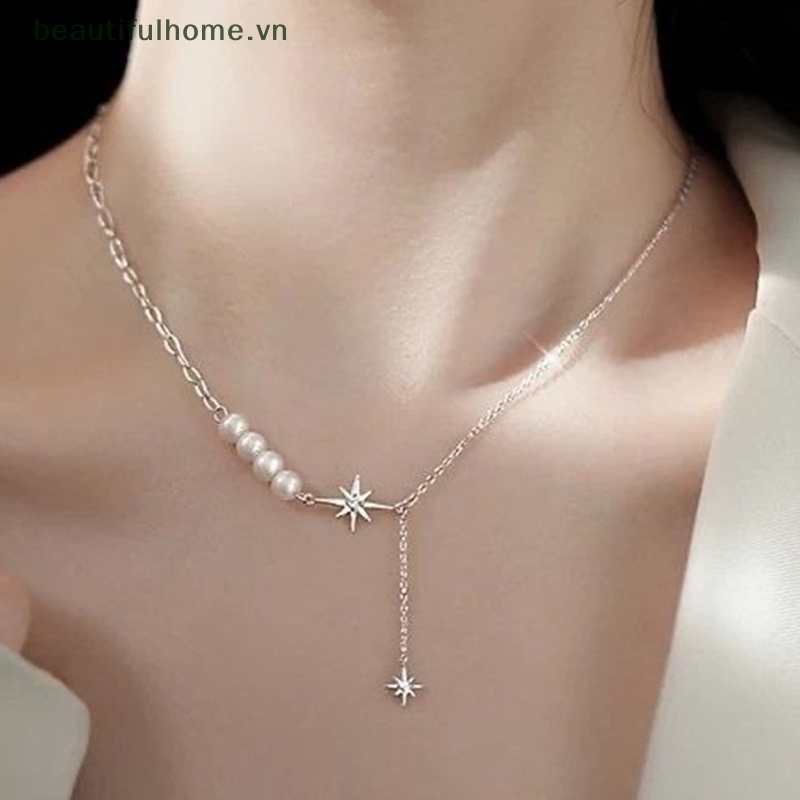 [beautifulhome] Vòng cổ Mặt Hình Ngôi Sao Đính Ngọc Trai Zircon Thời Trang Mùa Hè Cho Nữ [beauty]