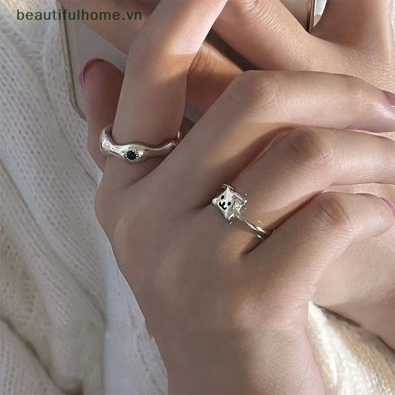 Nhẫn Dạng Mở Màu Bạc Họa Tiết Chú Chó Hoạt Hình Dễ Thương Có Thể Điều Chỉnh Cho Nữ