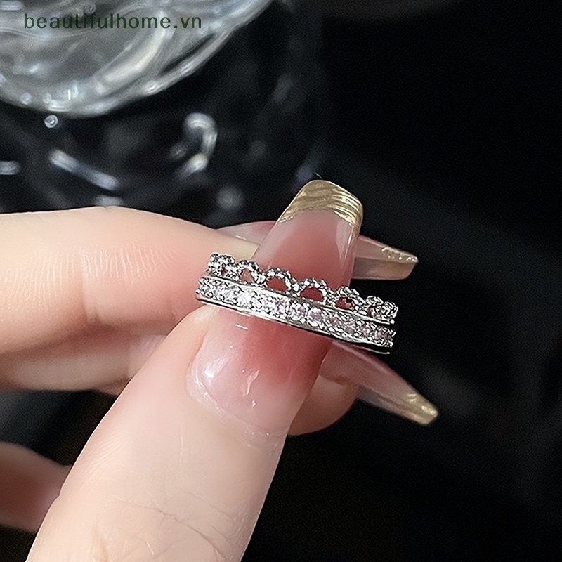 [beautifulhome] Nhẫn Đính Đá Zircon Hình Trái Tim / Hình Học Tối Giản Có Thể Điều Chỉnh Trang Sức Dự Tiệc Tối Giản Cá Tính [