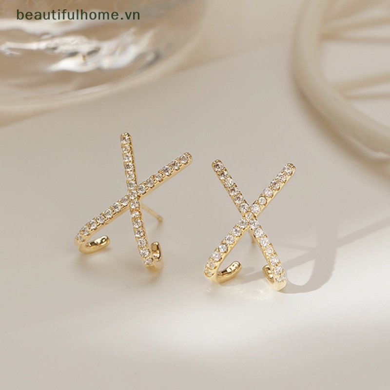 1 Đôi Bông Tai Hình Chữ X Đính Đá Sáng Tạo Thời Trang Dành Cho Nữ