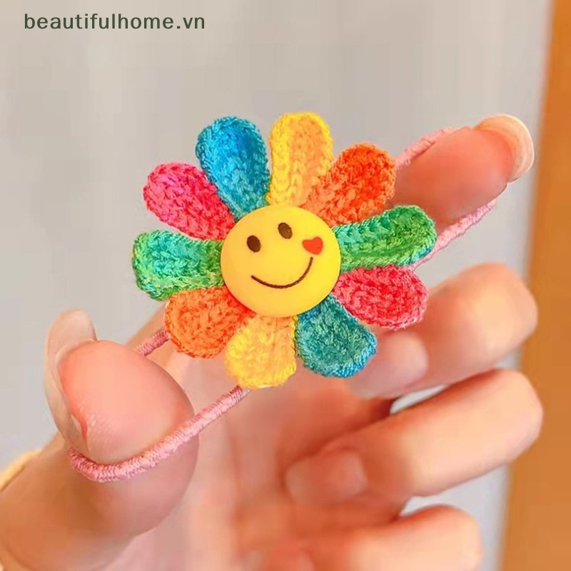 [beautifulhome] 1 Cặp Kẹp Tóc Hoa Hướng Dương / Mặt Cười / Dây Buộc Tóc Dệt Kim Cho Bé Gái [Đẹp]