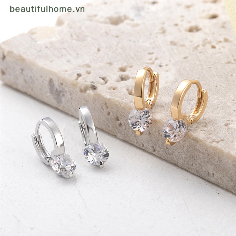 1 Đôi Bông Tai Tròn Nhỏ Đính Đá Zircon Đơn Giản Thời Trang Hàn Quốc Dành Cho Nữ
