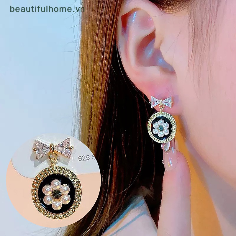 1 Đôi Bông Tai Hình Hoa Đính Ngọc Trai Và Nơ Thời Trang Cho Nữ