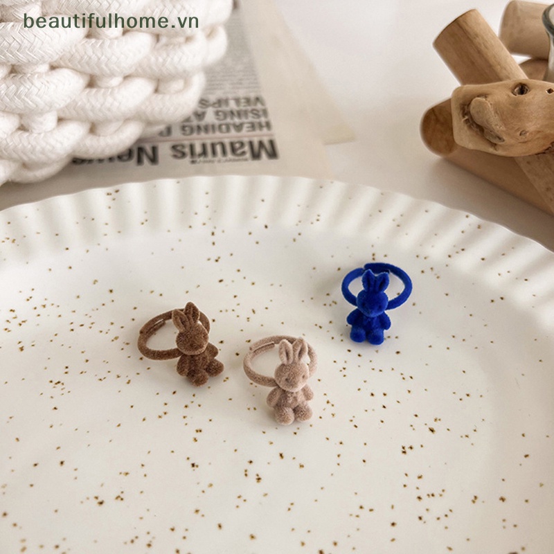[beautifulhome] Nhẫn Hở Hình Thỏ Nhồi Bông Bằng Nhung Dễ Thương Có Thể Điều Chỉnh Làm Quà Tặng Trang Sức anillo [beauty]