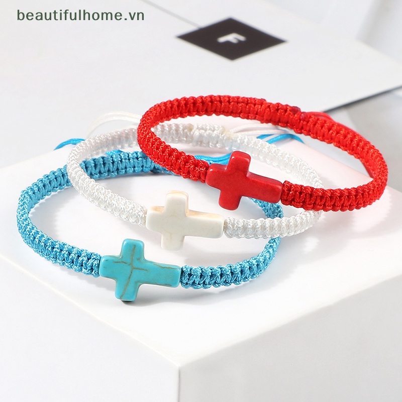 [beautifulhome] Vòng Tay Dây Bện Mặt Thánh Giá Có Thể Điều Chỉnh Làm Quà Tặng Bạn Bè [beauty]