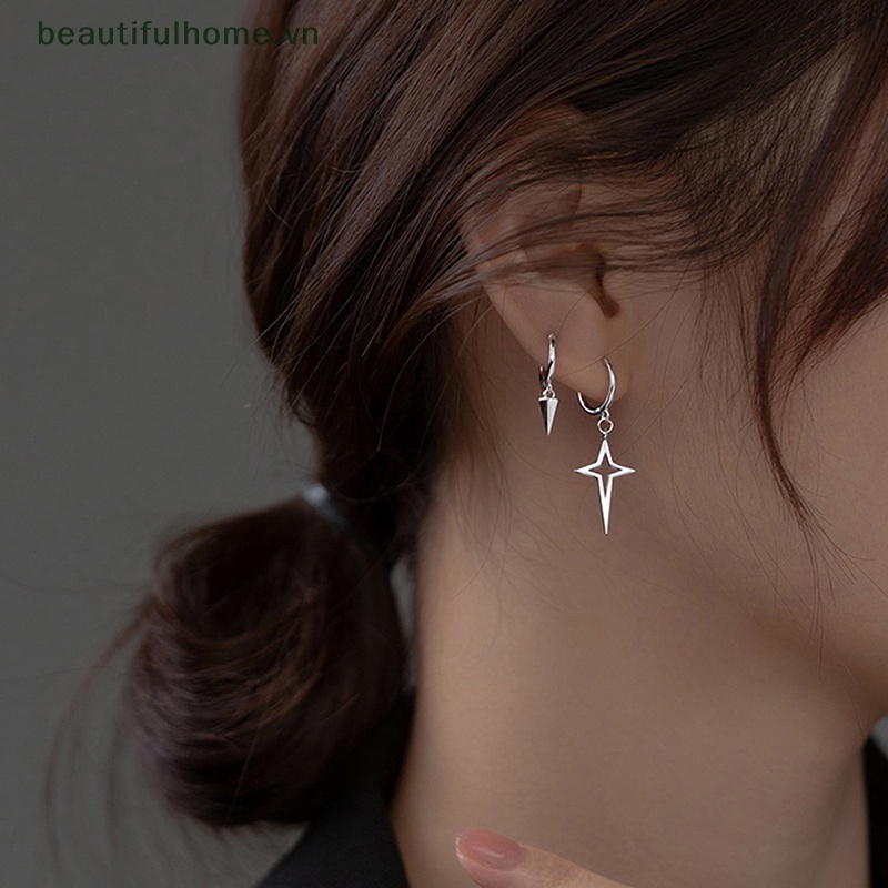 Khuyên Tai Bạc Hình Nón / Chữ Thập Không Đối Xứng Thời Trang Cho Nữ