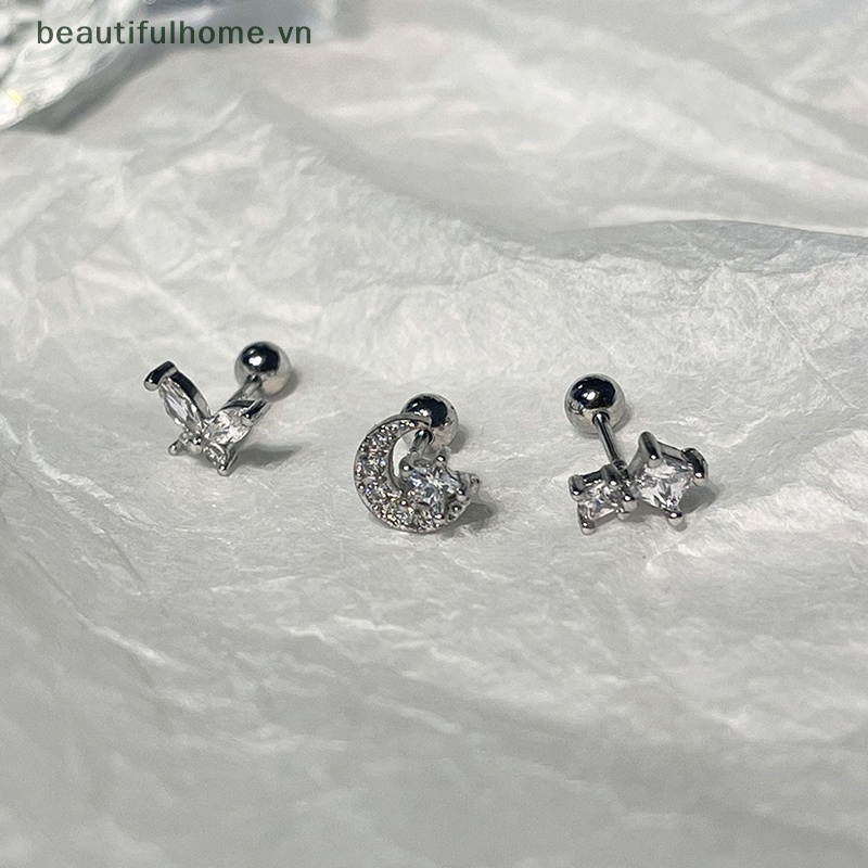 1 Đôi Bông Tai Hình Trái Tim Đính Đá Zircon Màu Hồng Bằng Thép Không Gỉ Dễ Thương Dành Cho Nữ