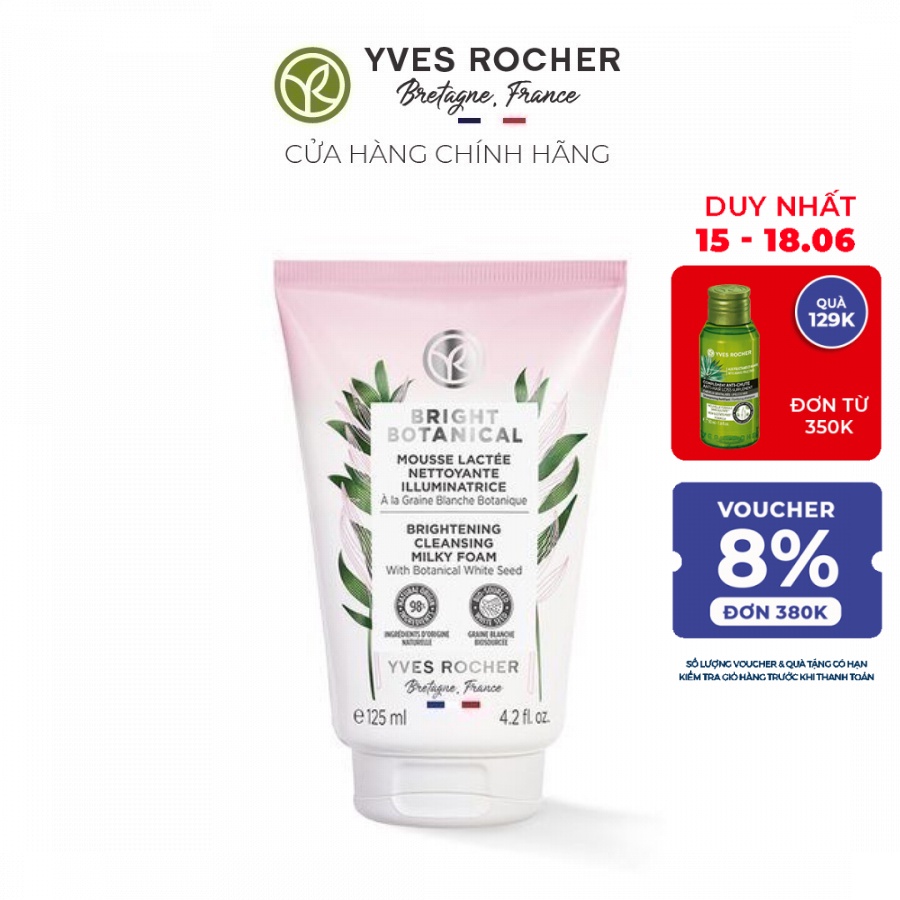 Sữa Rửa Mặt Làm Sáng Da Dạng Bọt Yves Rocher - Bright Botanical Brightening Cleansing Milky Foam Tube 125ml