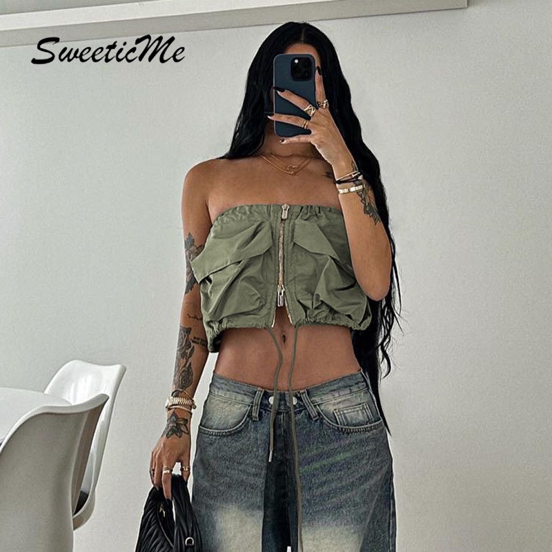 Áo Ống Màu Trơn Dáng Ôm Có Khóa Kéo Gợi Cảm Thời Trang 2023 Dành Cho Bạn Nữ