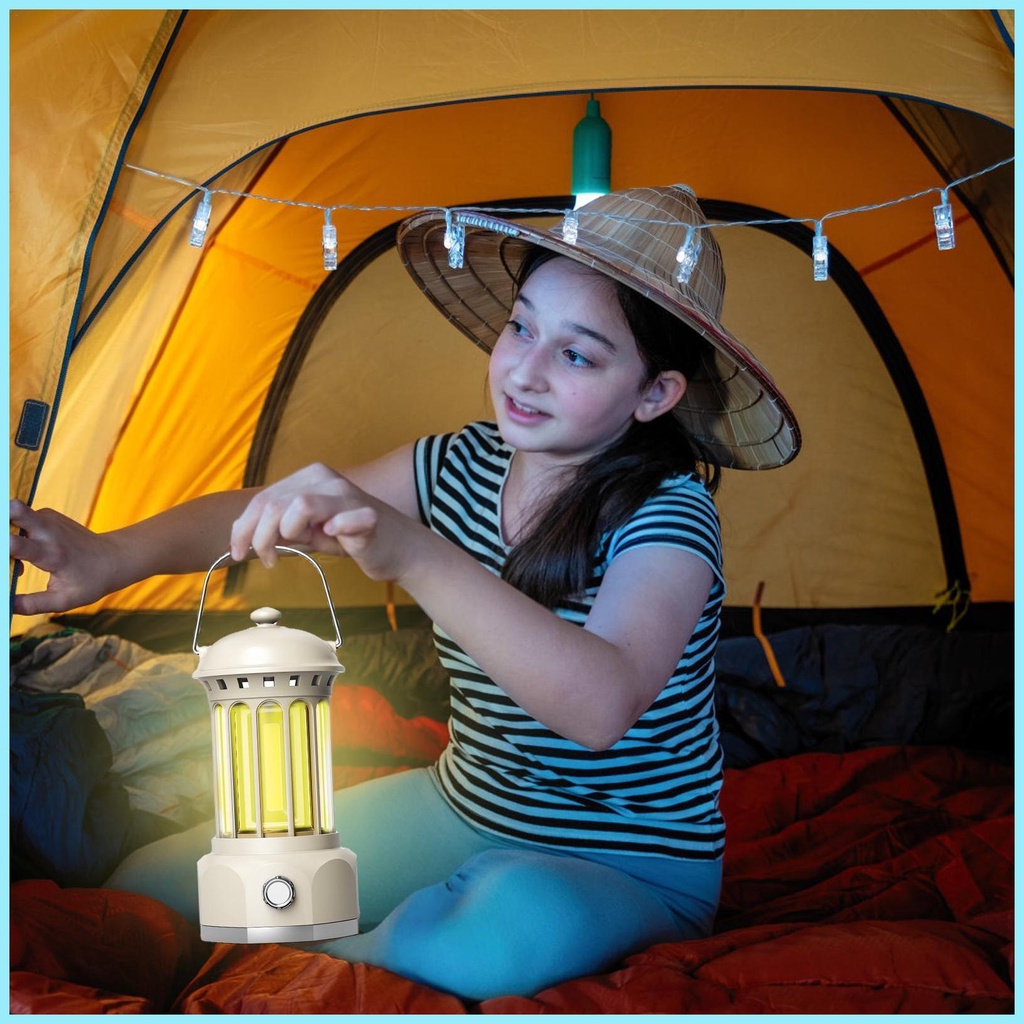 Đèn LED Cắm Trại Bằng Kim Loại Có Thể Sạc Lại Phong Cách Retro