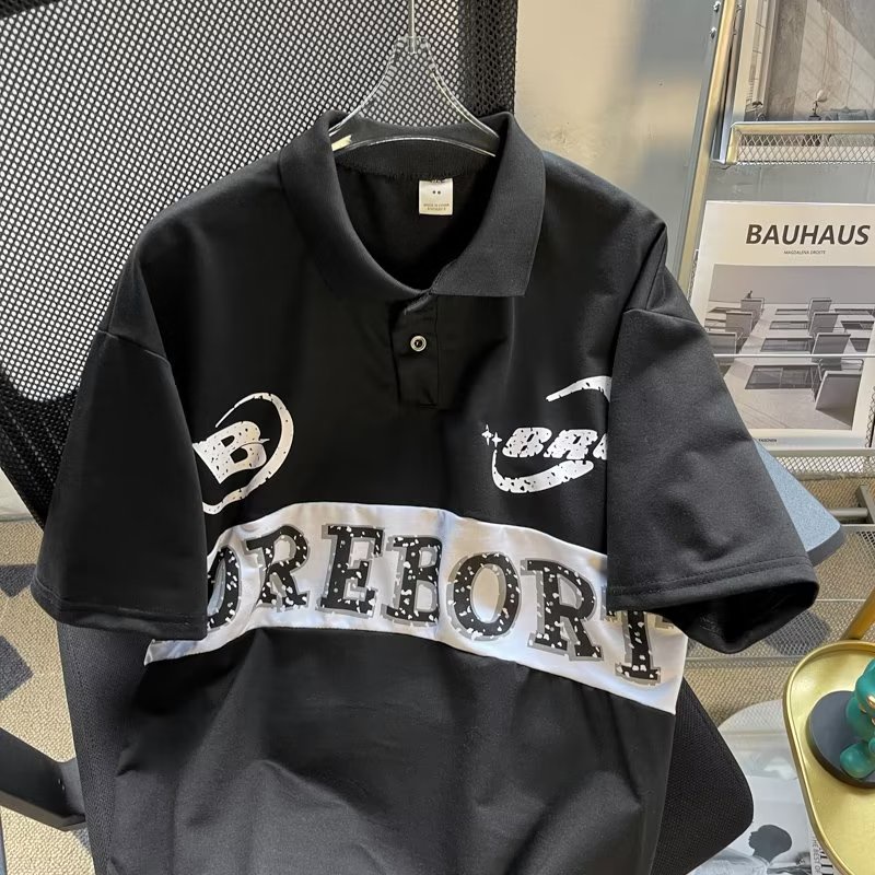 Áo Thun polo Tay Ngắn Dáng Rộng Phong Cách Hip Hop Mỹ Thời Trang Cho Nam