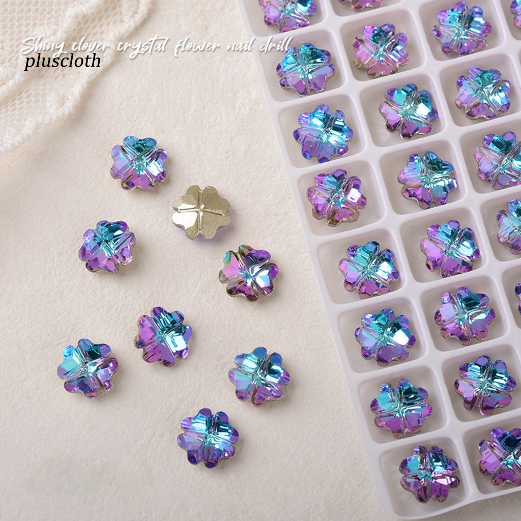 Set 10 Phụ Kiện Trang Trí Móng Tay Nghệ Thuật Hình Cỏ Bốn Lá Màu Sắc Lấp Lánh