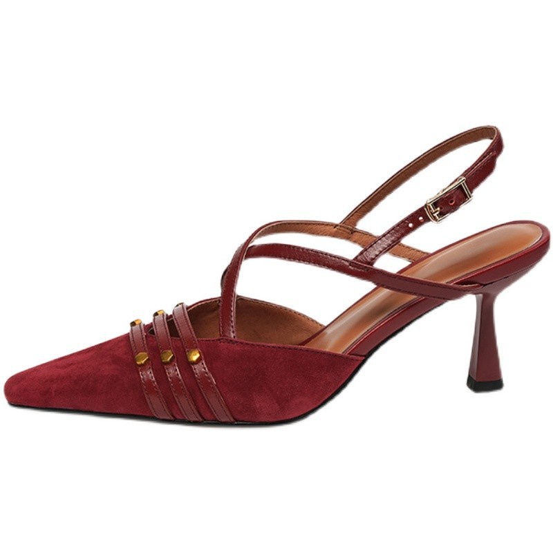 Duoya Tóc Thẳng ~ [Hàng Có Sẵn] Giày Cao Gót Da Mềm Quai Chéo Cá Tính Quyến Rũ Dễ Phối Đồ Giao Hàng Miễn Phí