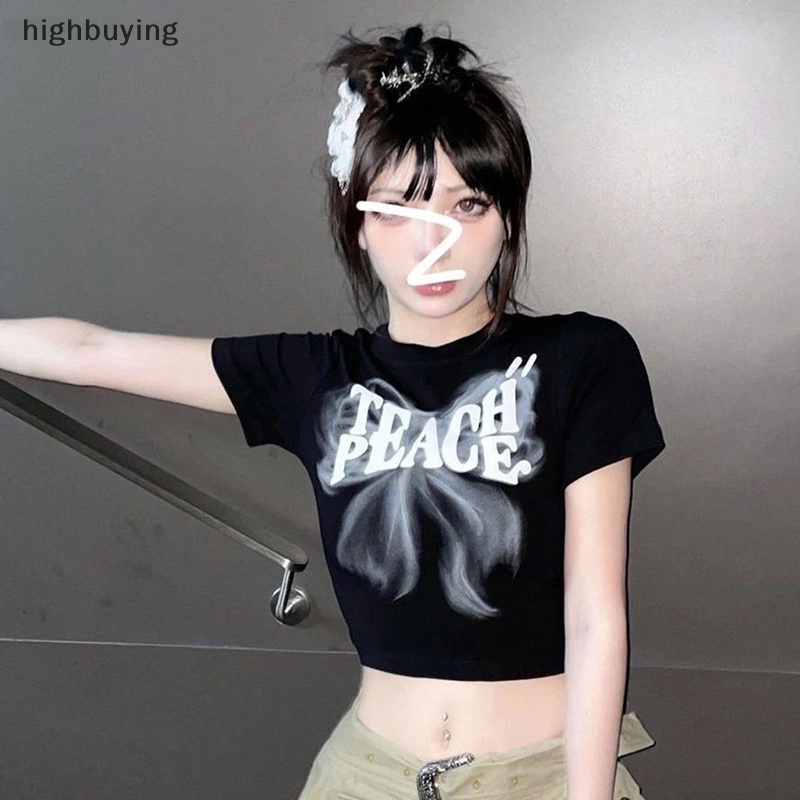 Áo Thun Lửng Ngắn Tay Cổ Tròn In Họa Tiết Phong Cách Retro Cho Nữ