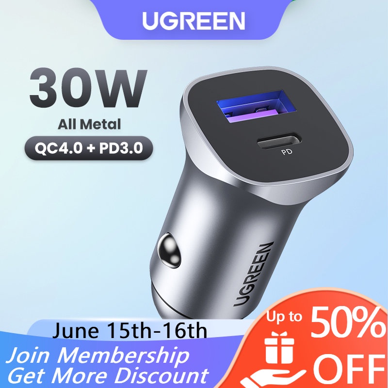 UGREEN Tẩu sạc 30W qc 4.0 3.0 sạc nhanh trong xe hơi tiện dụng thích hợp cho iPhone 12 13 14 Pro Max, Xiaomi Huawei Samsung