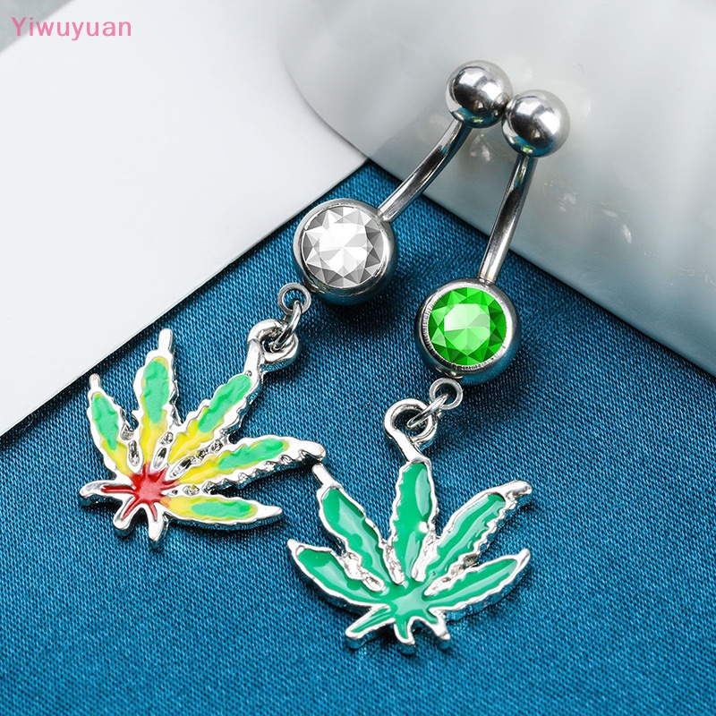 < Yiwuyuan > Khuyên Rốn Đính Đá Zircon Hình Lá Phong Thời Trang Mới Cho Nữ