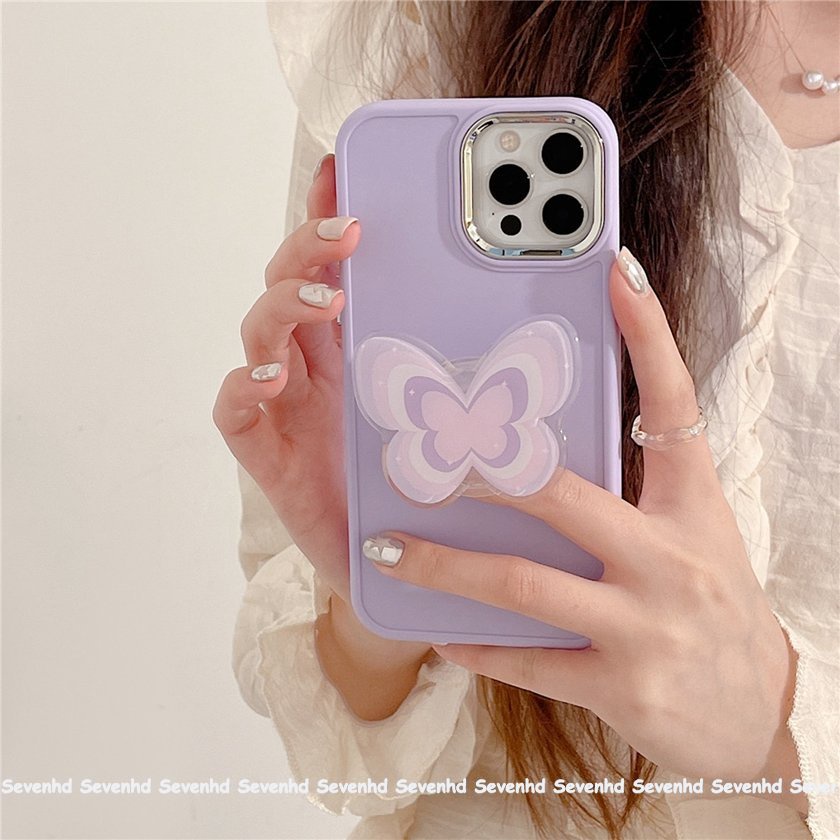 Ốp Điện Thoại Mạ Điện Họa Tiết Bươm Bướm Kèm Giá Đỡ Cho iPhone 14 13 12 11 Pro Max X XR Xs Max 8 7 6 6s Plus SE 2020