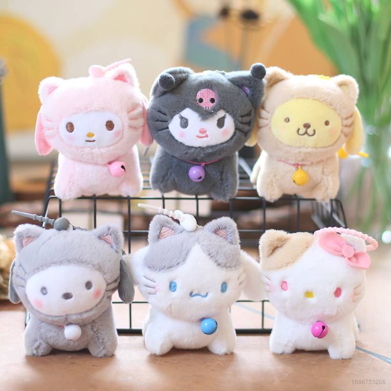 Búp Bê Mèo Nhồi Bông Có Chuông Hóa Trang Nhân Vật Hoạt Hình Sanrio Kuromi Cinnamoroll
