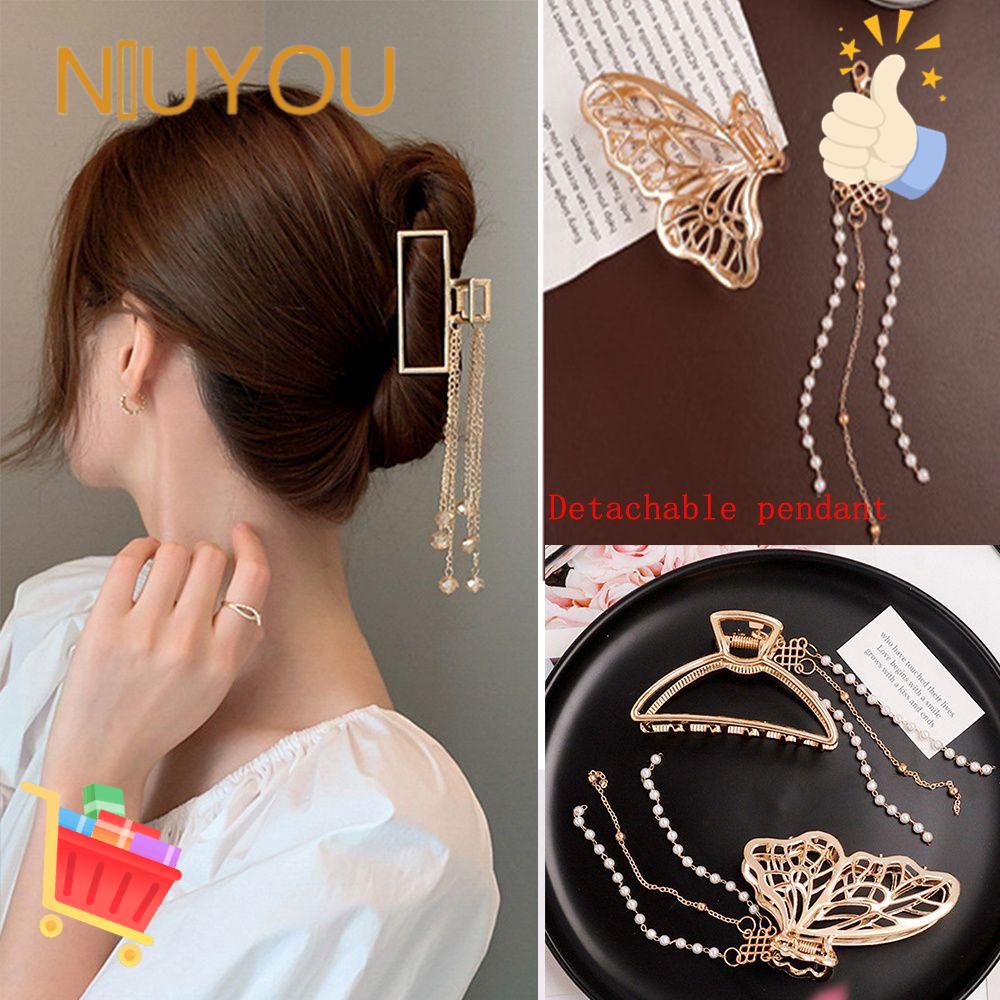 Kẹp Tóc Càng Cua Phối Tua Rua Bằng Kim Loại Tạo Kiểu Tóc Thanh Lịch