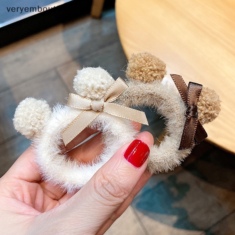 Dây Cột Tóc Co Giãn Đính Lông Giả Hình Gấu Dễ Thương Cho Nữ