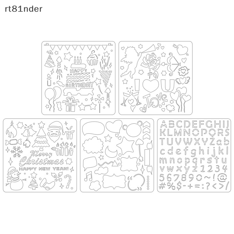 Rt Set 5 Tấm Khuôn Vẽ Graffiti Hình Vuông Họa Tiết Giáng Sinh Dễ Thương Trang Trí Sổ Tay DIY