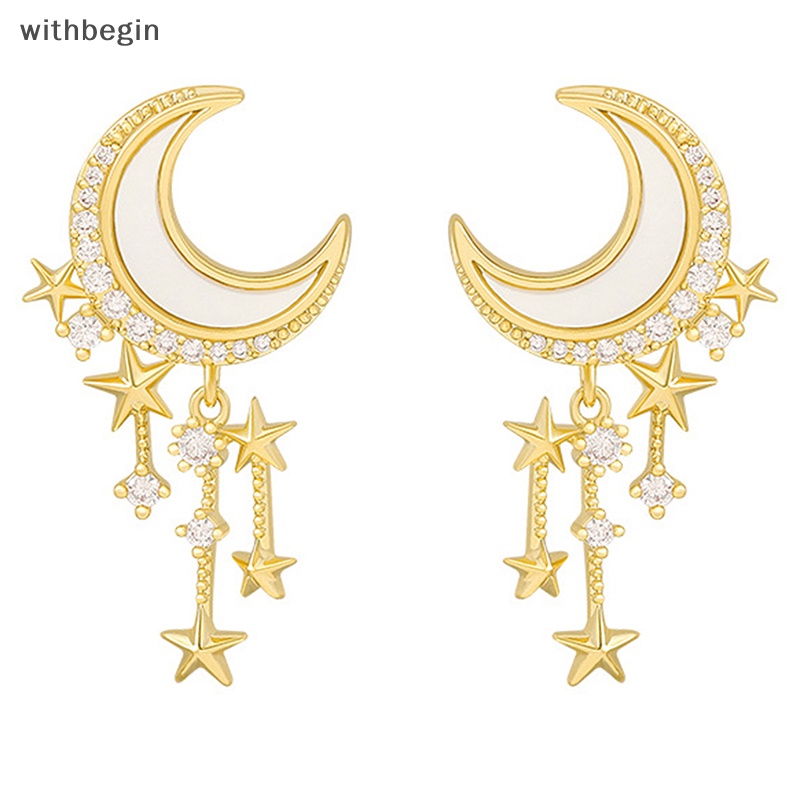 1 Đôi Bông Tai Hình Mặt Trăng Ngôi Sao Kiểu Âu Mỹ Thời Trang Cho Nữ
