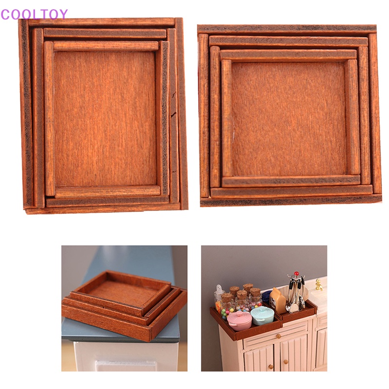 Set 3 Khay Gỗ Đựng Đồ Trang Trí Nhà Búp Bê Tỉ Lệ 1: 12