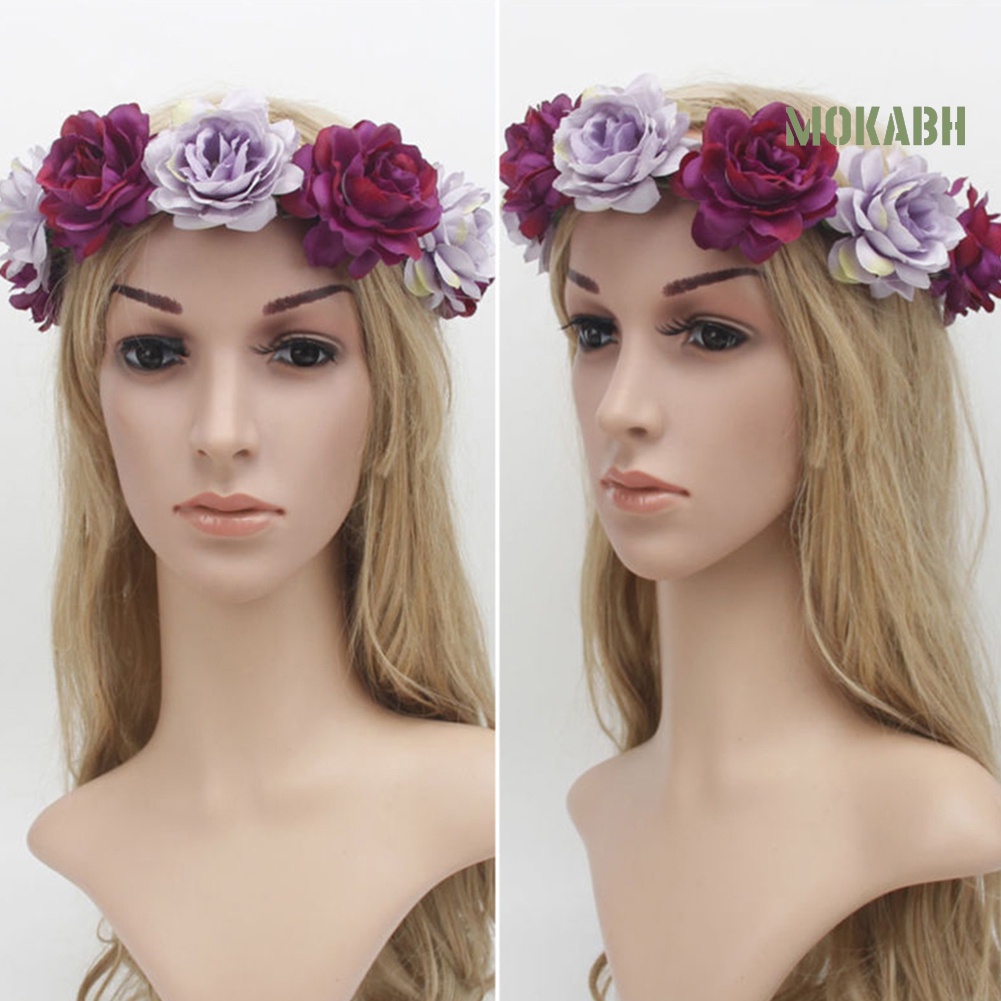 Vòng Hoa Hồng Đội Đầu Phong Cách Bohemia Cho Cô Dâu