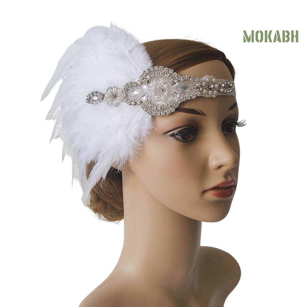 [Mokabh] Cài Tóc Đính Ngọc Trai Giả Phối Lông Vũ Tua Rua Phong Cách Vintage Cho Cô Dâu