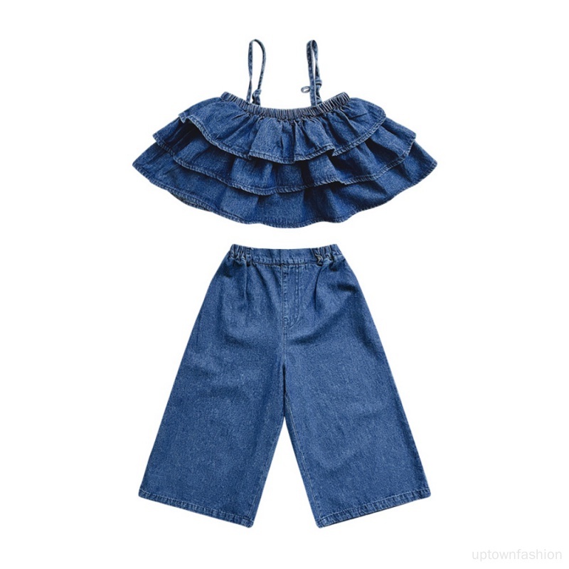 Bộ Áo denim Dáng Rộng Phối Quần Yếm Ống Rộng Thoáng Khí Thời Trang Mùa Hè Cho Bạn Gái