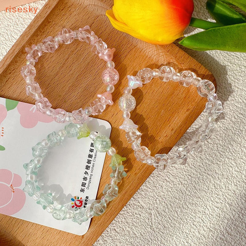 Vòng Tay Chuỗi Hạt Hình Ngôi Sao Năm Cánh Màu Trong Suốt Handmade Dễ Thương Cho Nữ