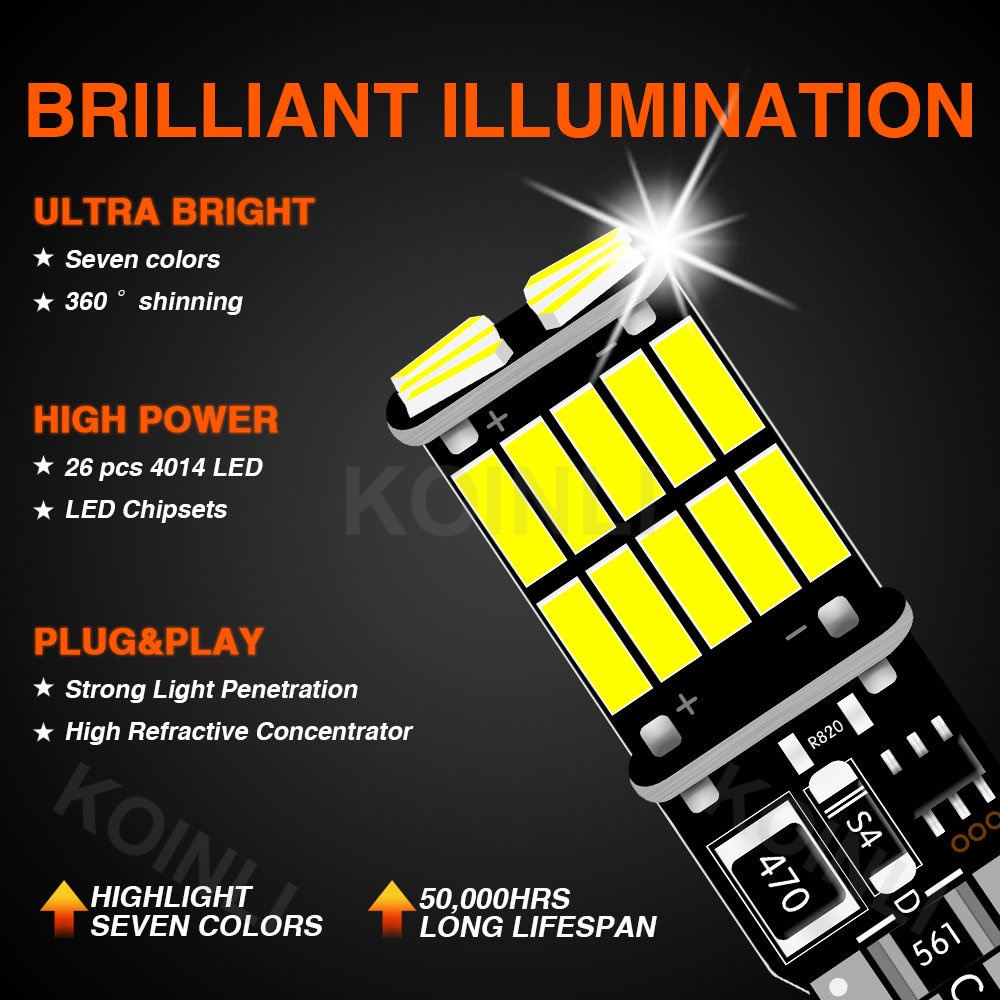 Bóng Đèn Led Tín Hiệu Xi Nhan DC12V Koinili T10 Led W5W 194 168 501 WY5W 4014 26SMD Cho Xe Hơi Xe Máy
