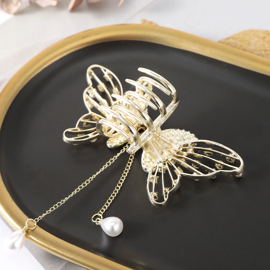 Kẹp Tóc Đuôi Ngựa Hình Bướm Có Đính Đá &amp; Ngọc Trai Giả Bằng Hợp Kim