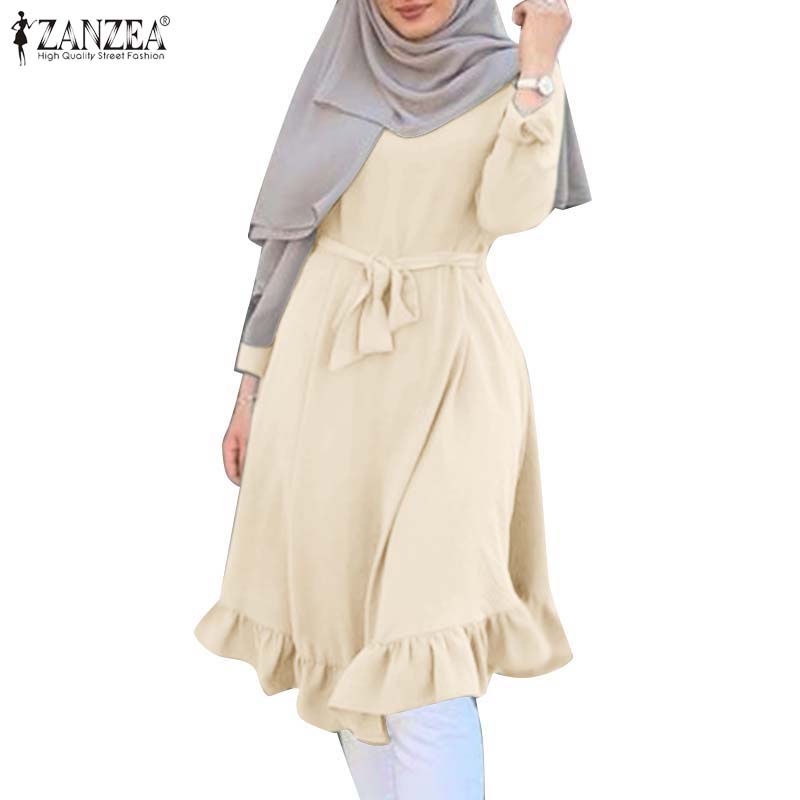 Zanzea Áo Kiểu Dài Tay Màu Trơn Có Dây Thắt Eo Tháo Rời Được Dành Cho Nữ