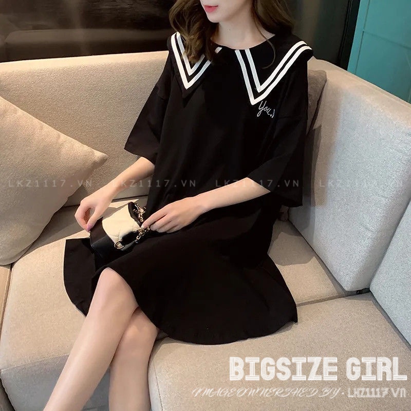 Váy đầm nữ Bigsize Váy Xuông tay ngắn cổ bèo đen mùa hè Phong cách Hàn Quốc Thời Trang đẹp