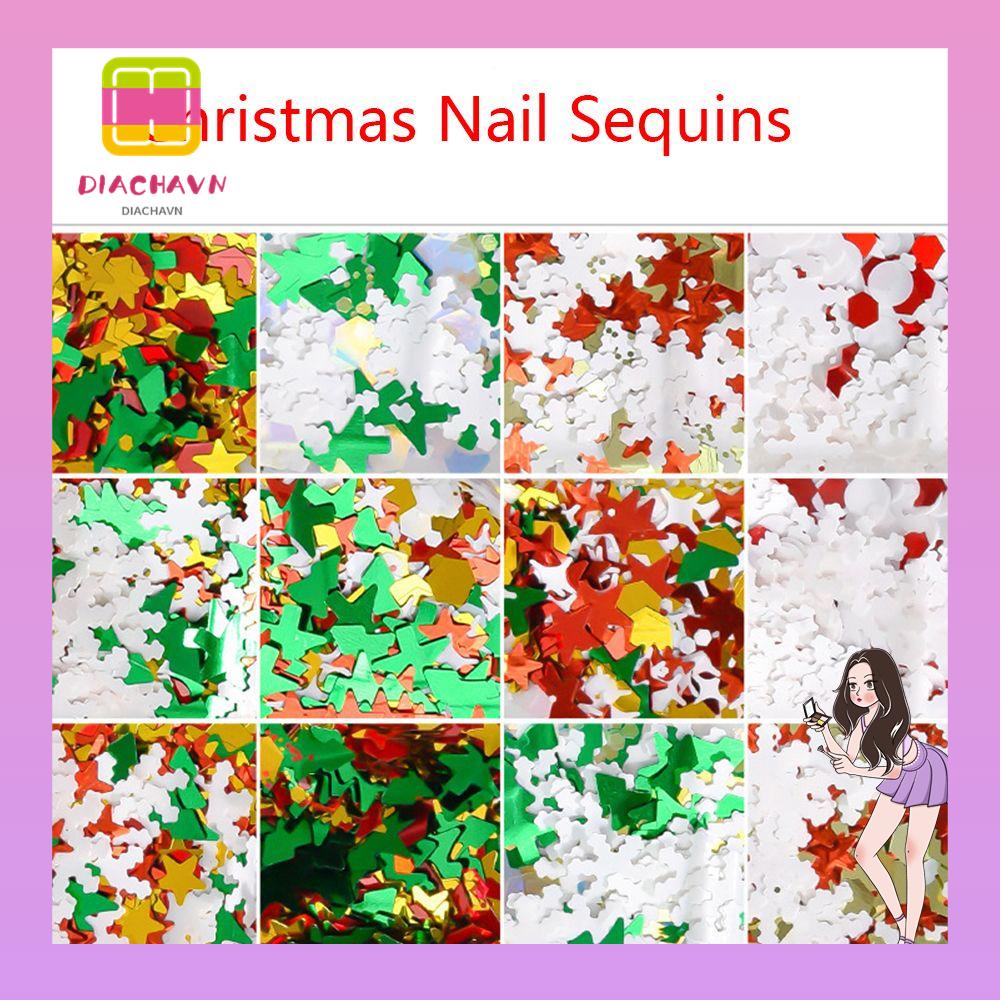 Miếng Dán Trang Trí Móng Tay 12 Ngăn Họa Tiết Giáng Sinh Lấp Lánh