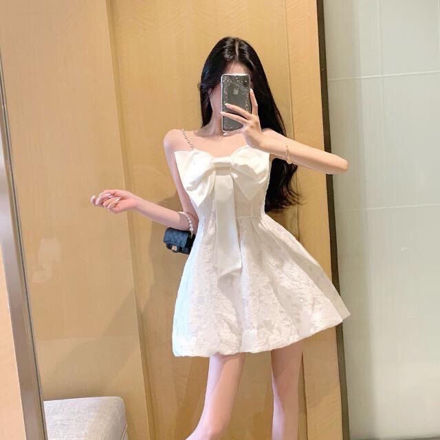 Đầm Hai Dây Jacquard Nhỏ Thắt Nơ Ba Chiều Phong Cách Hàn Quốc Ngọt Ngào Thời Trang Mùa Hè Mới Dành Cho Bạn Nữ