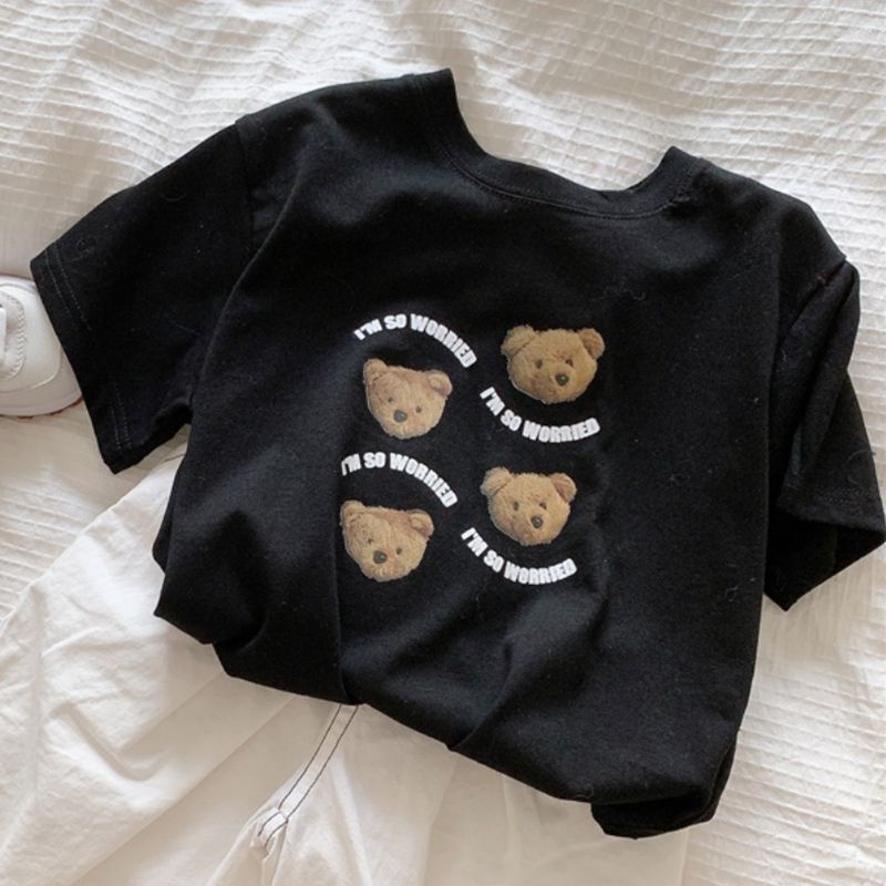 Áo Thun Cotton Ngắn Tay Cổ Tròn In Họa Tiết Hoạt Hình Thời Trang Mùa Hè Cho Bé Gái