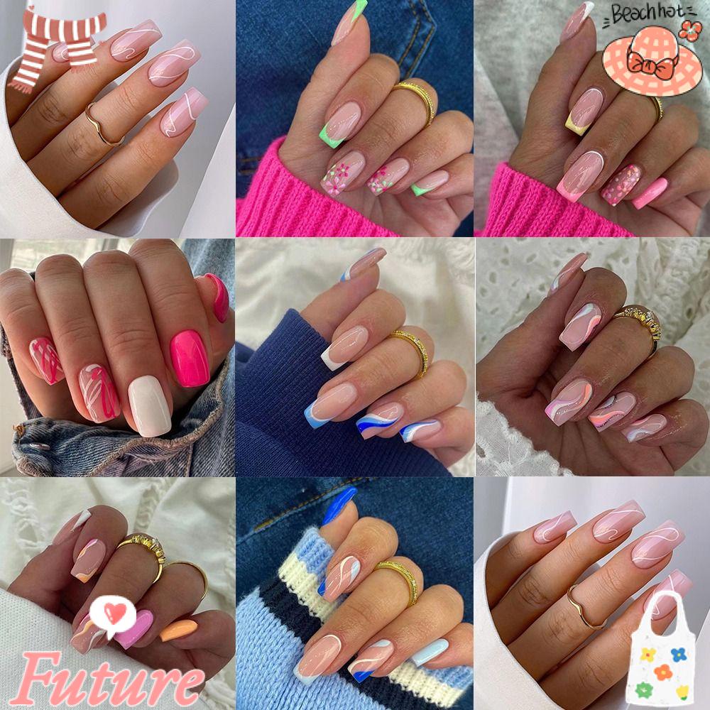 Set 24 Móng Tay Giả Dạng Nhấn Phong Cách Pháp DIY